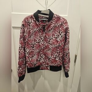 Monarda Pink Leopard Print Faux Leather Bomber Jacket Women’s Small Zip Front